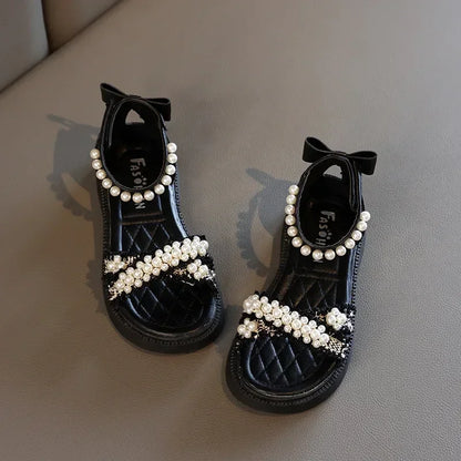 Children's Sandals Summer Girls Princess Causal Bowtie Roman Sandals Fashion Sweet Kid Party Non-slip Open-toe Sandals Hook Loop