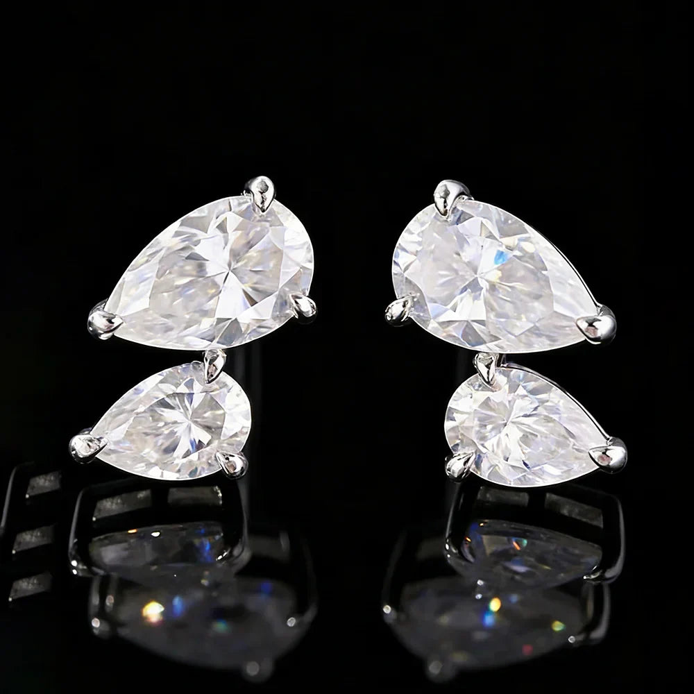 2-Stone Waterdrop Moissanite Stud Earrings for Women 925 Sterling Silver 3cttw Pear Cut Lab Diamond Ear Studs with Certificate