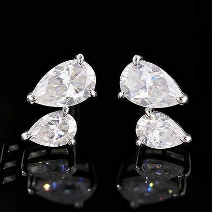 2-Stone Waterdrop Moissanite Stud Earrings for Women 925 Sterling Silver 3cttw Pear Cut Lab Diamond Ear Studs with Certificate