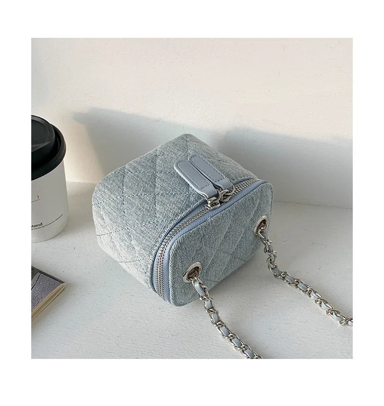 Mini Denim Crossbody Bags for Women 2026 Lingge Chains Shoulder Bag Fashion Brands Box Bag Lipstick Coins Purses and Handbags