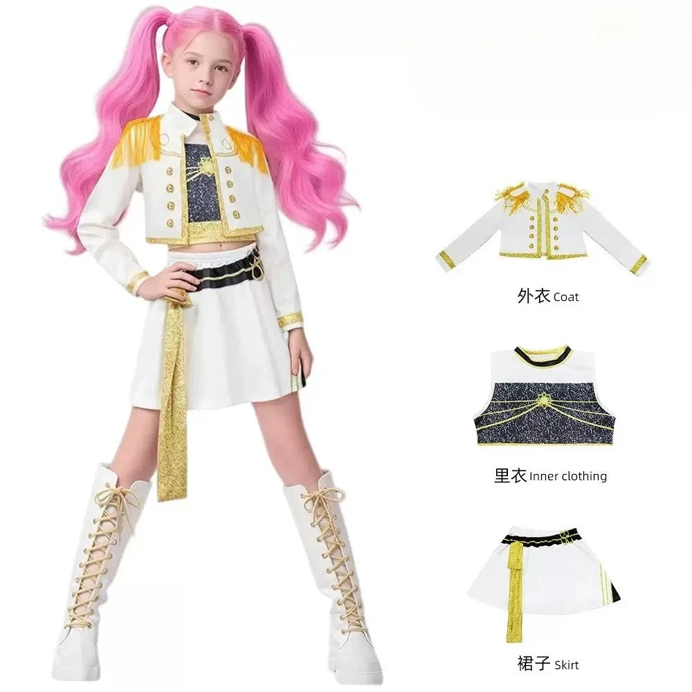 3Pcs Kpop Costume Rumi Singer Dance Dress 3D Print Girls Halloween Christmas Costumes Cosplay Fancy Stage Performance Outfits