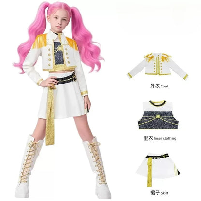 3Pcs Kpop Costume Rumi Singer Dance Dress 3D Print Girls Halloween Christmas Costumes Cosplay Fancy Stage Performance Outfits