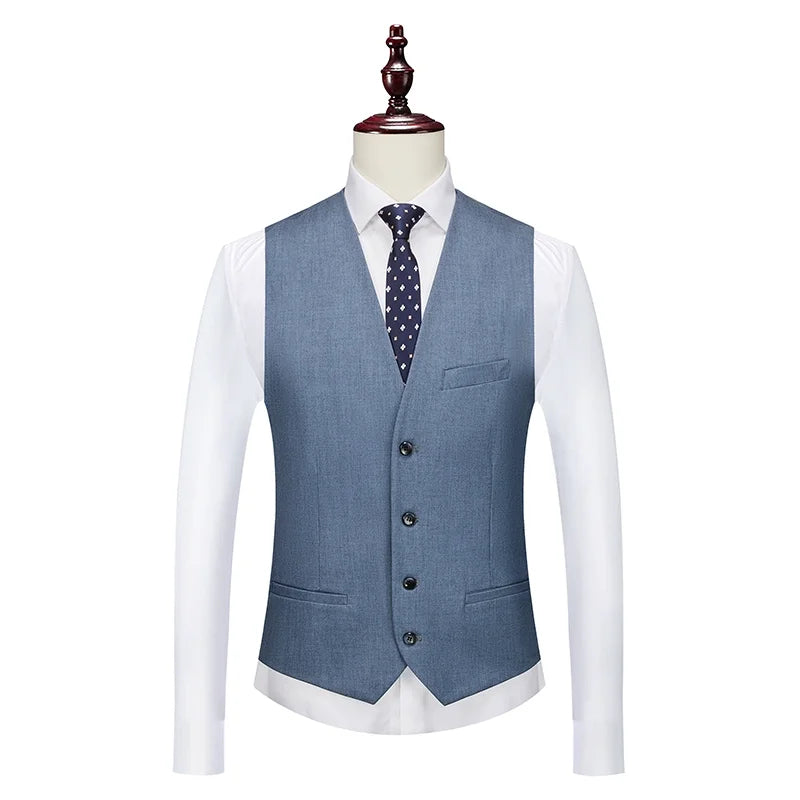 Jacket+Vest+Pants / 2023 High Quality Men Slim Suit Formal Business Groom Wedding Social Dress Blue Grey High-end Casual Tuxedo