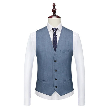 Jacket+Vest+Pants / 2023 High Quality Men Slim Suit Formal Business Groom Wedding Social Dress Blue Grey High-end Casual Tuxedo