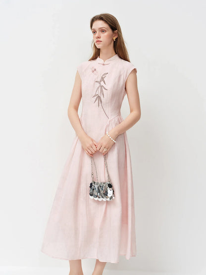 New Chinese Style Embroidery Slim-Fit Long Dress for Women 2026 Summer New Arrivals A-Line Waist-defining Skirt for Dates