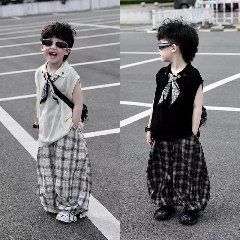 Mosquito Proof Knitted Pants Junior Boys' Summer Clothing Kids Clothes Korean Children Top Bottom Set Boy Boy's Children's Suit