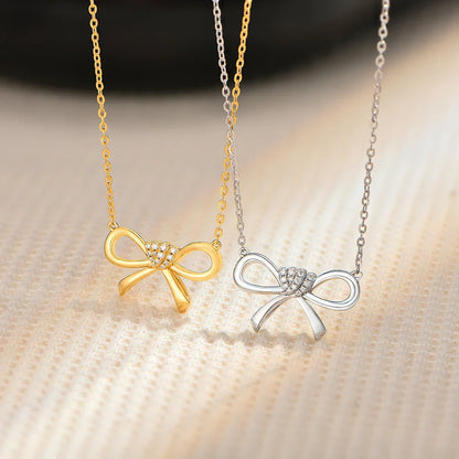 925 Sterling Silver Bowknot Pendant D VVS1 Moissanite Luxury Necklaces for Women Engagement Party Ramadan Gift Jewelry