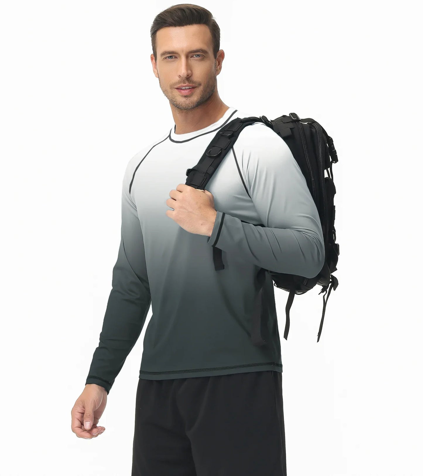Summer Men's Long Sleeve T-Shirt UPF 50+ Rash Guard Gradient Shirt for Sport Fishing Hiking Workout Outdoor Pullover Shirt