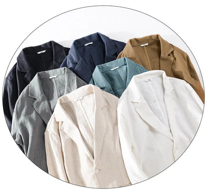 Y803 Spring Autumn Good Quality Linen Blazer For Men Business Casual Solid Color Simple Double Buttons Thin Male Suits Jackets