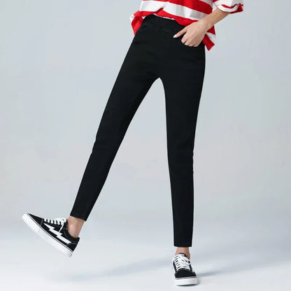 Stylish Women's Pocket Skinny Stretch Jeans 5XL 6XL Stretch High Waist Tight Fashion Denim Trousers for Women Blue Black