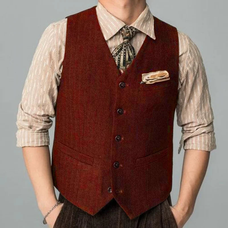 Men Suit Coffee Herringbone Single Button Business Casual Waistcoat For Wedding Birthday Banquet Work Set Men Suit Vest