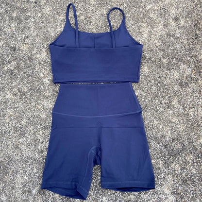 Yoga Clothes Set 2 Piece Gym Sports Shorts Set Women Sexy Back Bra Top High Waist Shorts Fitness Suit Running Workout Tracksuit
