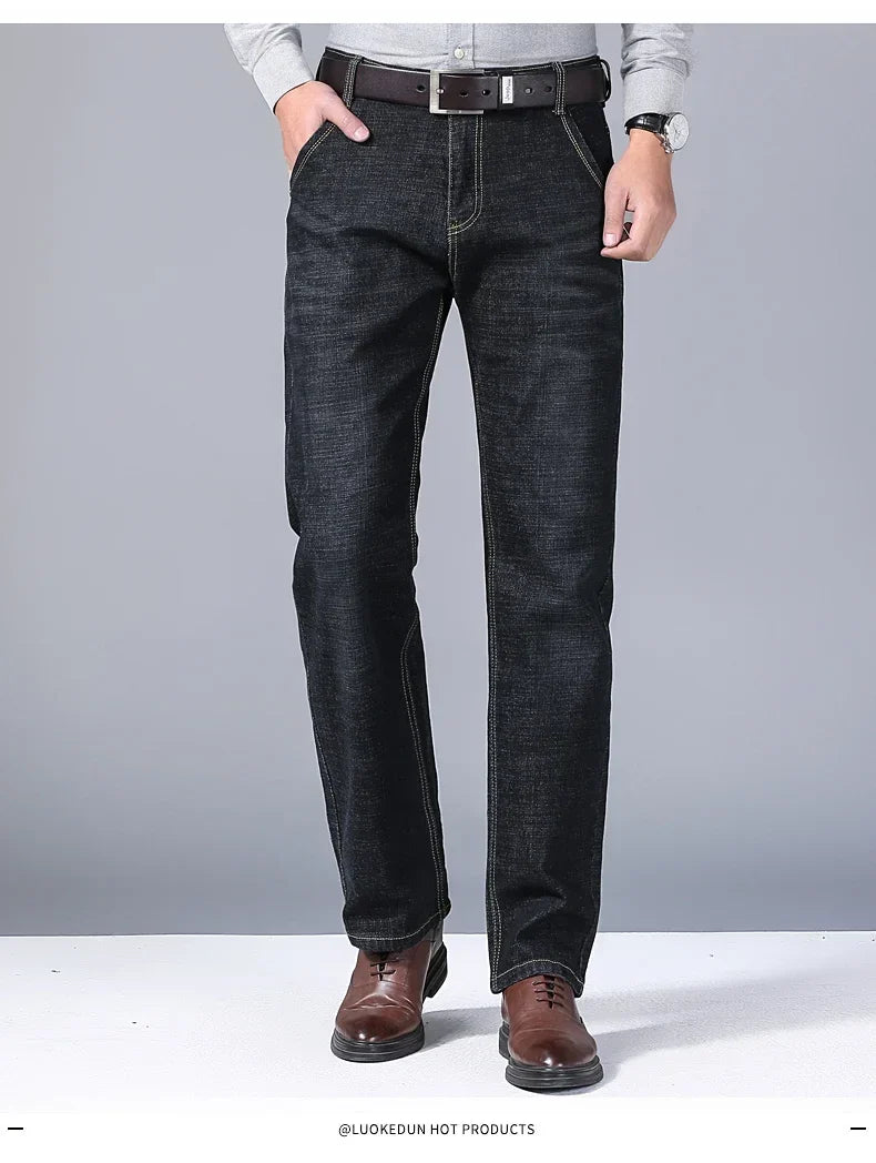 Men Fashion Straight Jeans Mens 2024 New Stretch Slim Fit Pants Comfortable Soft Business Denim Trousers Male Brand Clothing