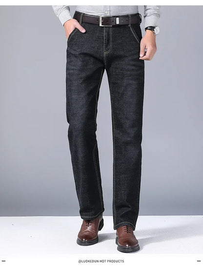 Men Fashion Straight Jeans Mens 2024 New Stretch Slim Fit Pants Comfortable Soft Business Denim Trousers Male Brand Clothing