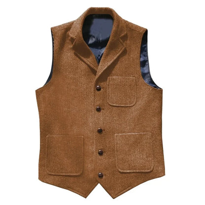 Men Vest Brown With Lapel Pocket Single Button Waistcoat For Wedding Birthday Formal Business Casual Banquet Work Men Suit