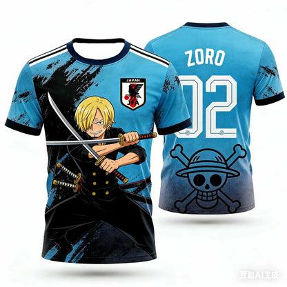 Japan Football Team Brook Anime Tee for Men Women, One Piece Graphic Soccer Jersey T-Shirt, Casual Fan Gift Top
