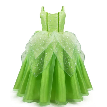 Girls Fairy Dress Up Kids Princess Green Flower Fairy Dress With Wings Princess Costume Party Tinkerbell Tinker Bell Dresses