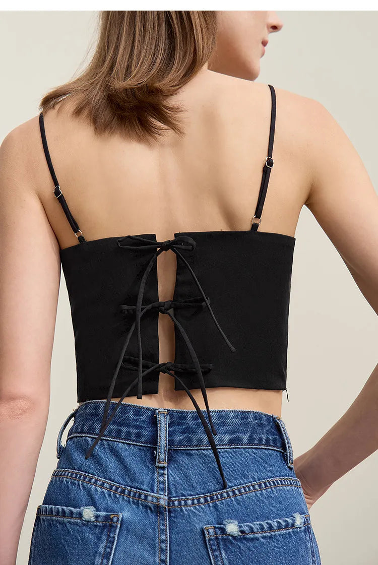 Women's Camisole 2026 Autumn New Casual Bead Women's Sleeveless Vest Square Neck Inner Wear Straps Short Slim Top 12621025