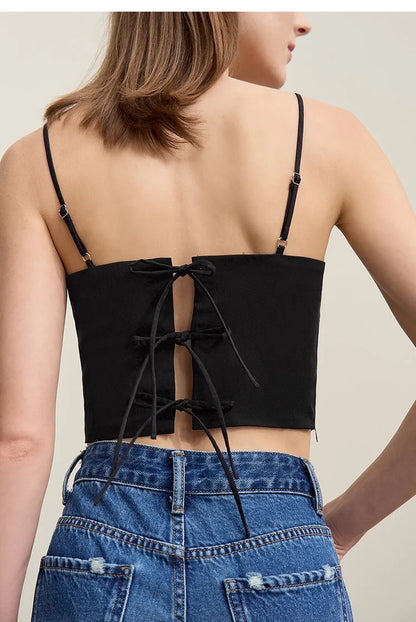 Women's Camisole 2026 Autumn New Casual Bead Women's Sleeveless Vest Square Neck Inner Wear Straps Short Slim Top 12621025