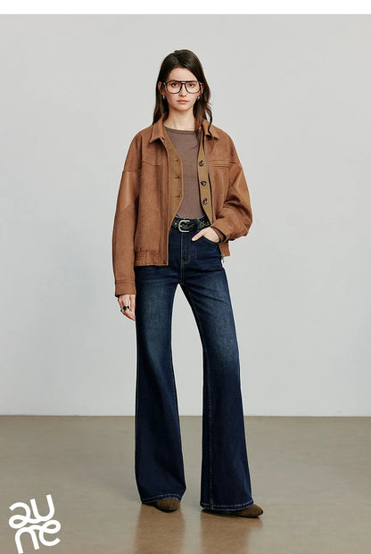 Women Denim jeans 2025 Autumn New Lycra Stretch Mid Waist Cotton Flares Pants