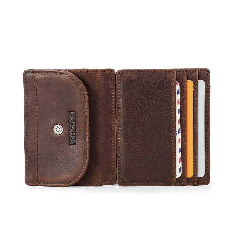 Magic Wallets Genuine Leather Men Slim Wallets RFID Card Holders Money Clip Ultra Thin Small Mini Wallets for Men Gift