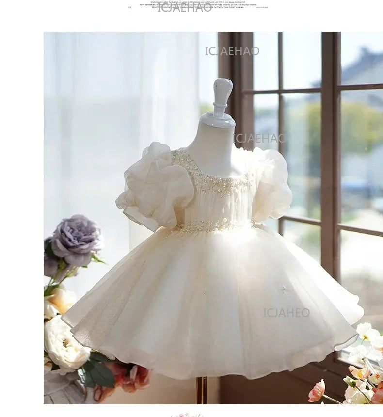 Kids Formal Champagne Children Girls Birthday Princess Summer Costume Flower Girl Wedding Little Gown Host Piano Performance