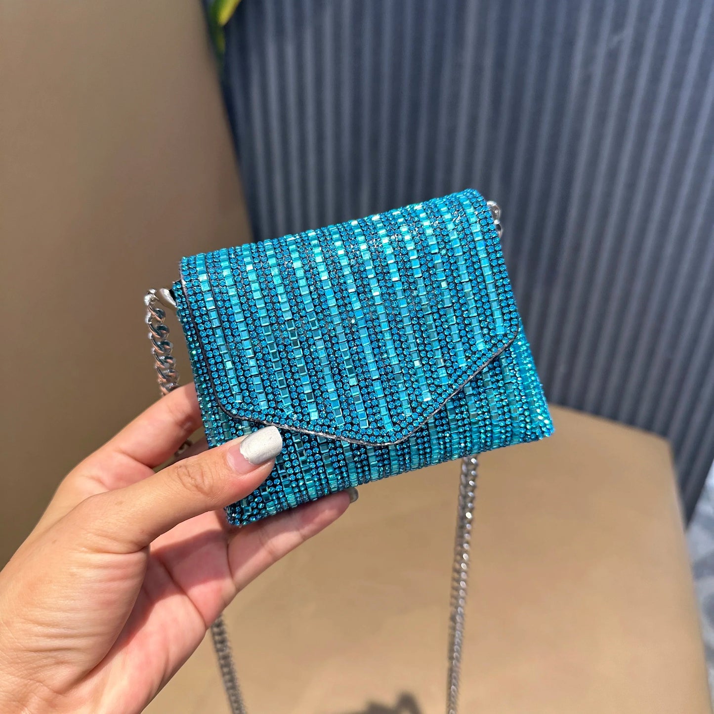 Rhinestones Bag for Women 2024 Mini Purses and Handbags Clutch Wallets Ladies PU Leather Chain Party Evening Shoulder Bag