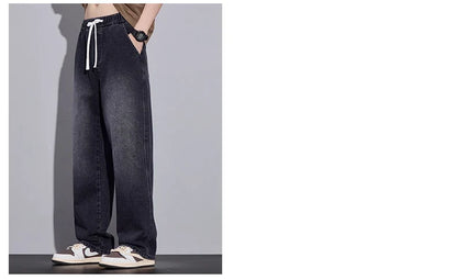 Men's Clothing Wide-leg Pants Baggy Jeans Streetwear Straight Fashion Denim Trousers Y2k Vintage Washed Elastic Waist Man Pants