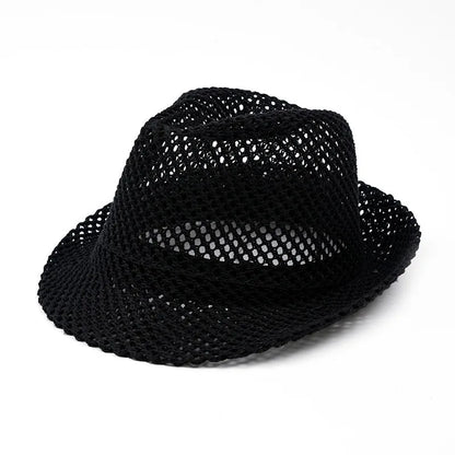 Mesh Hollow-Out Jazz Hat Summer Breathable Sun Protection Hat Straw Hat British Retro Casual Cool Hat