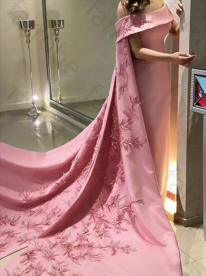 Customized Ankle Length Sheath Evening Party Gowns Women Beaded Applique Long Wrap Prom Dresses Zipper Back Vestidos Des