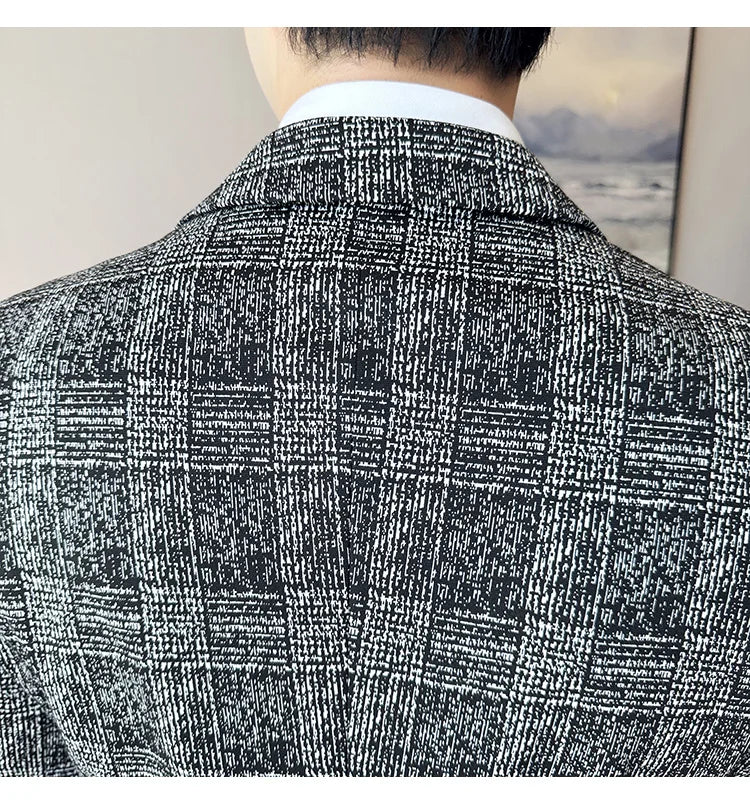 High Quality Meteor Grid Suit Jackets Men British Style Slim Fit Business Casual Fashion Blazers Formal Men Wedding Party Tuxeds