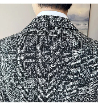 High Quality Meteor Grid Suit Jackets Men British Style Slim Fit Business Casual Fashion Blazers Formal Men Wedding Party Tuxeds