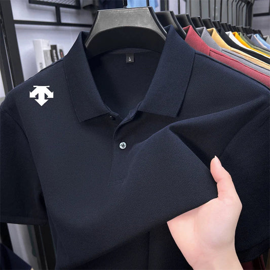 100% men's summer luxury brand polo shirt lapel geometric printing short sleeves t-shirt outdoor leisure men clothing tops