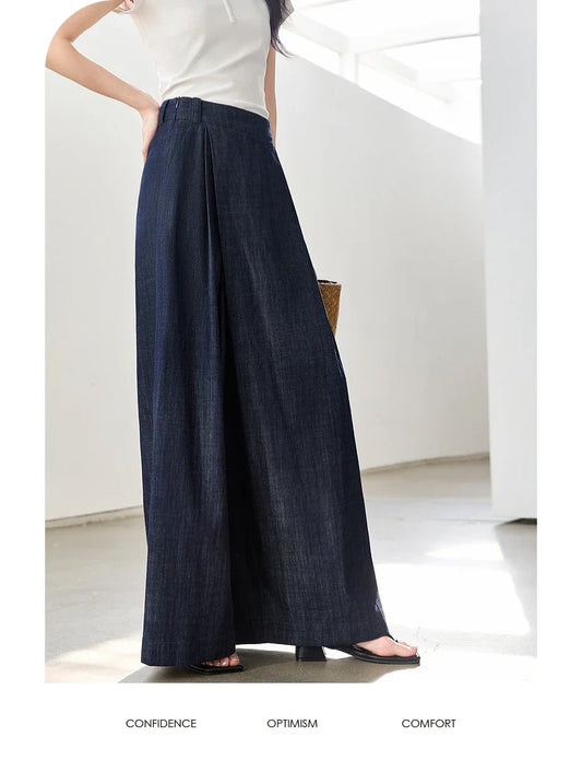Women's Washed Jeans Baggy Skirt Pants Ladies 2026 Spring Summer Casual High Waist Vintage Denim Pants Woman Clothes M9809