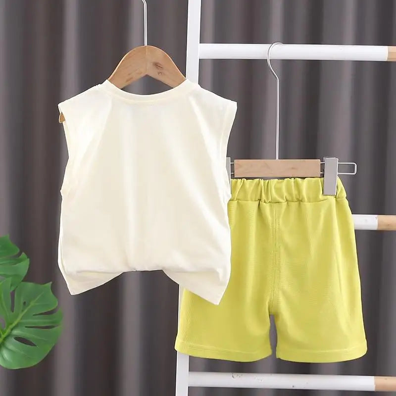 Boys Clothing Children Summer Girls Set Kids Clothing Cartoon Crocodile Sleeveless Shorts 2pcs Suits Children Tracksuits 0-5Year