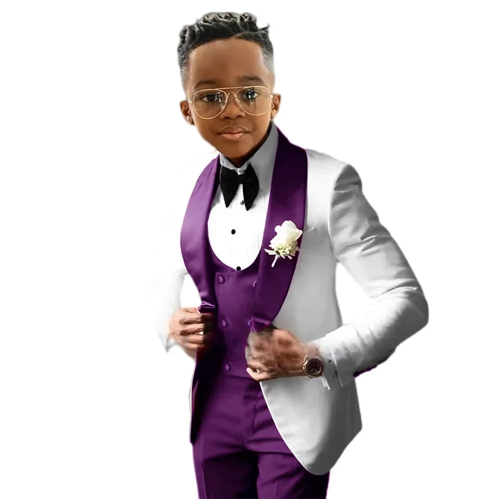 Kids Slim Fit Shawl Lapel Suit Set 3 Pieces Performance Costumes Elegant Flower Boys Formal Party Suit Kids Wedding Tuxedo 2-20T