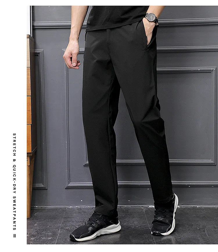 Men's Summer Cargo Pants Big Size Ice Silk Stretch Breathable Straight Leg Pants Quick Dry Elastic Lightweight Long Trousers