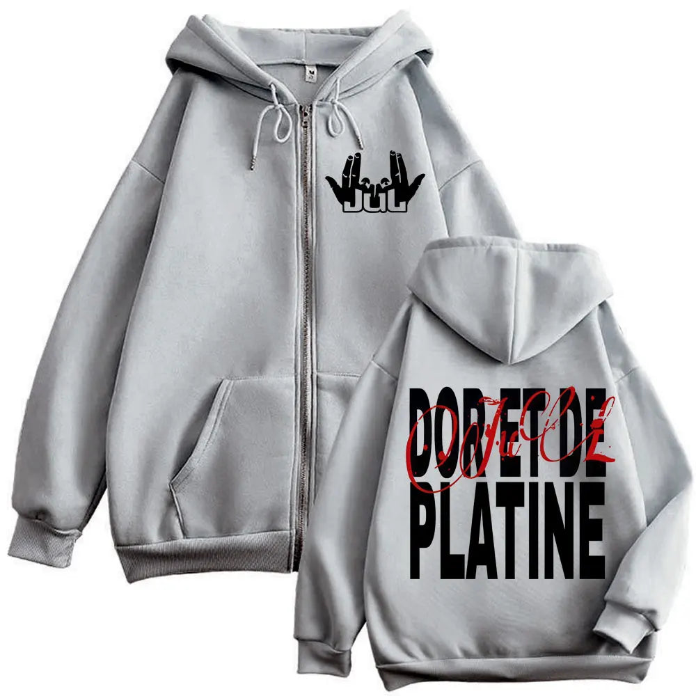French Rapper JUL Double Sided Print Zipper Hoodie Men Women Clothing Hip Hop Zip Up Sweatshirts High Quality Fashion Pullovers