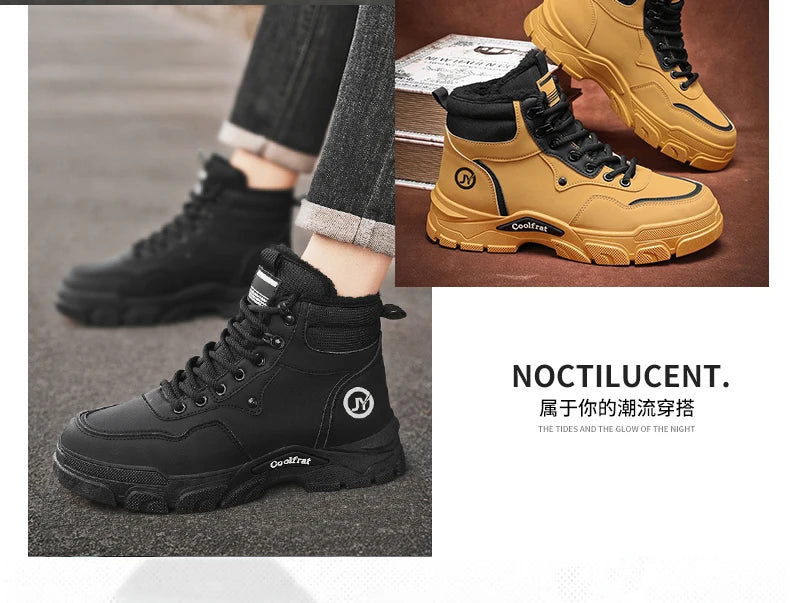Mens Boots Casual Shoes Winter Platform Leather Designer Luxury Chelsea Cowboy Outdoor Work Safety Ankle Sneakers 2025