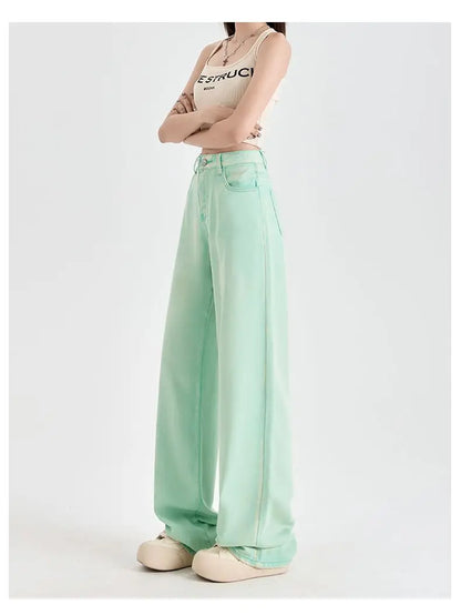 Woman Jeans 100% Lyocell Breathable Denim Wide Leg Towel Sweep drape loose 2025 Summer ice silk Baggy Famale Denim Pants 5 Color
