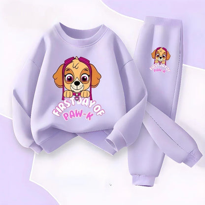 Girls' Casual Pullover Long Pants Two Piece Sets Cartoon Printed Kids Hoodies Set Children's Breathable Sweatsuit