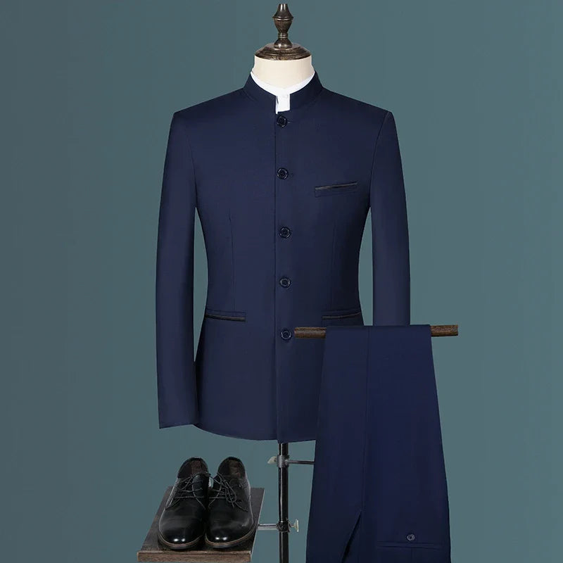 Suit (Blazer+ Vest + Pants) Men's Fashion Gentleman Business Outdoor Standing Collar Gentleman Wedding Work Casual MAO Suit