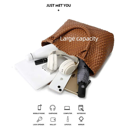 Designer Knitting Fashion Ladies Handbags And PU leather Large-capacity Women's single-shoulder bag Beach Travel Bags