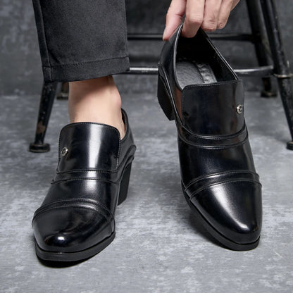 Men Business Formal Height Increasing Leather Shoes Classic Retro Elevated Loafers Lift Dress Shoes for Wedding Banquet Office