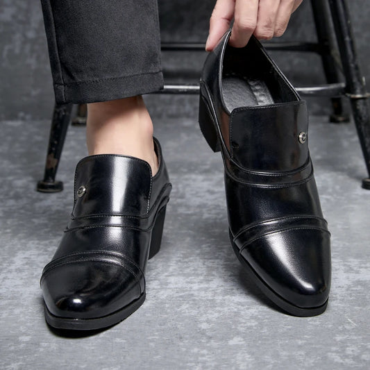 Men Business Formal Height Increasing Leather Shoes Classic Retro Elevated Loafers Lift Dress Shoes for Wedding Banquet Office