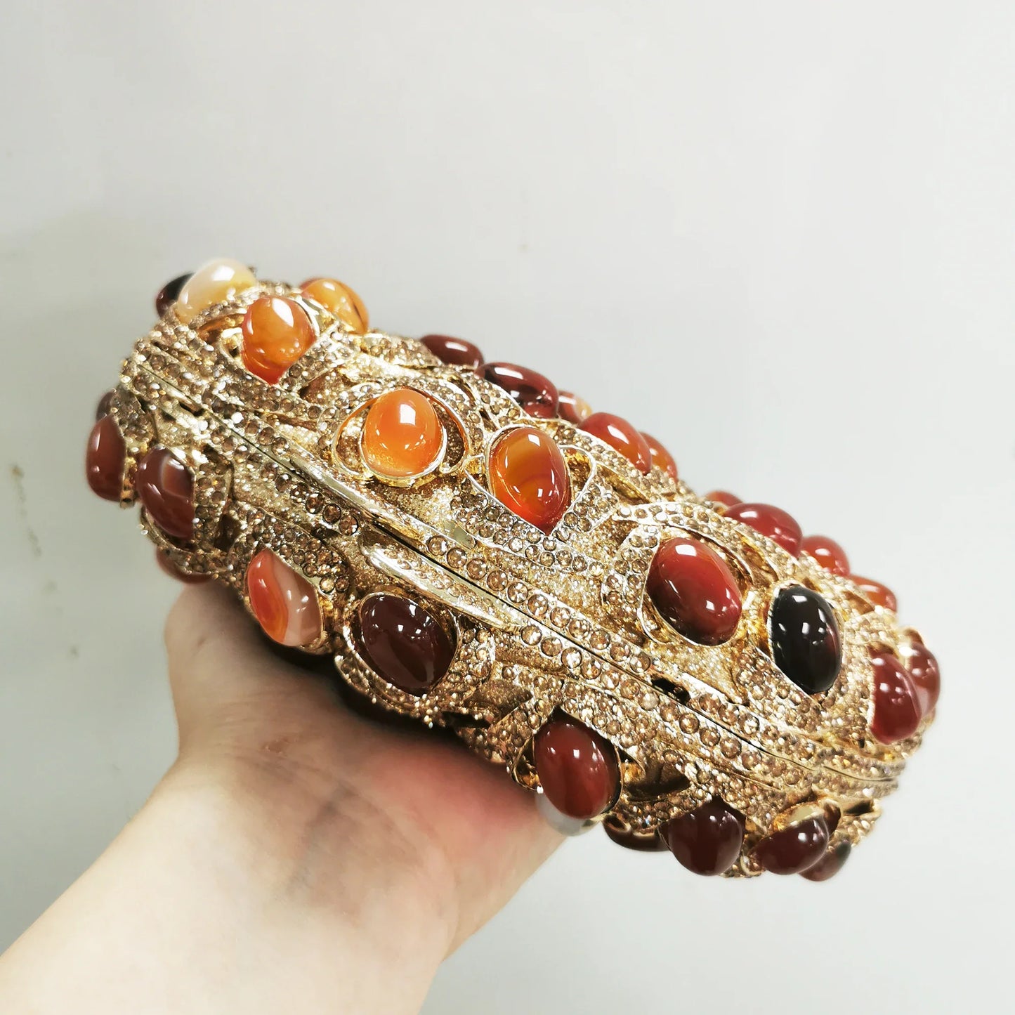 Golden Crystal Women Evening Bags Big Stones Clutch Bag Wedding Bridal Metal Minaudiere Handbags and Purses Ladies Party Clutch