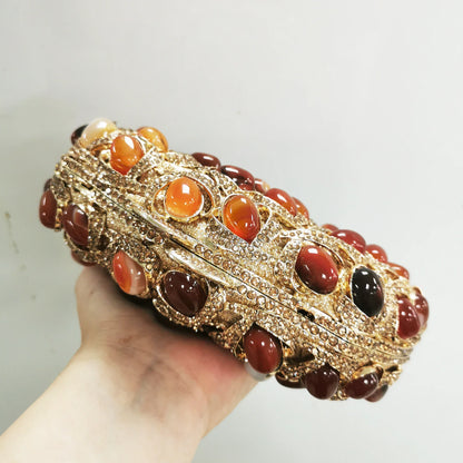 Golden Crystal Women Evening Bags Big Stones Clutch Bag Wedding Bridal Metal Minaudiere Handbags and Purses Ladies Party Clutch