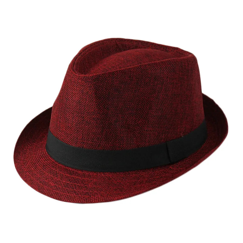Summer Fedoras for Men Middle old aged Cap Linen Panama Solid  Jazz Hat Cowboy  Men's Women's  British Party Sun Hat