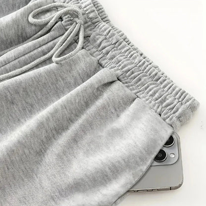 Women's Plus-size Street Style Casual Sweatpants with Cat Paw Print Autumn and Winter Fleece Loose Fit Streetwear Oversized
