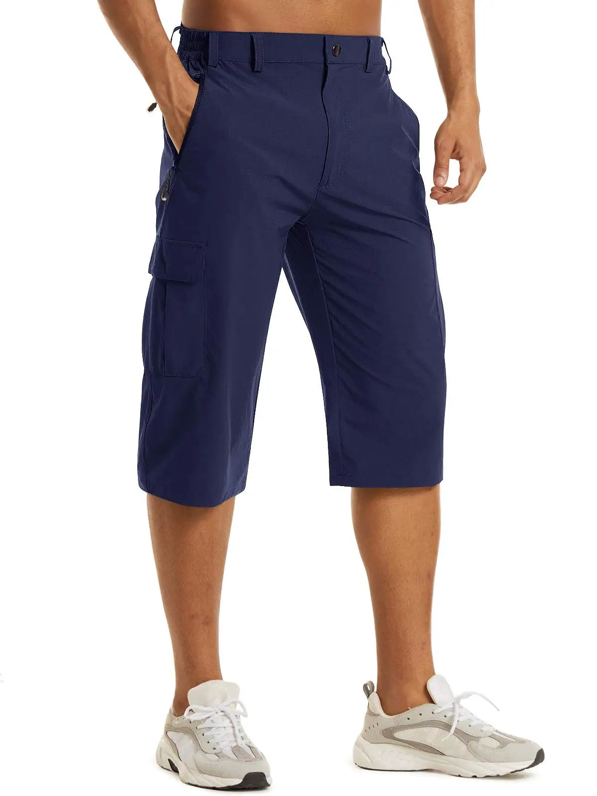 Below Knee Length 3/4 Long Shorts Men's Outdoor Capri Pants Multi Pocket Summer Twill Work Cargo Pants Man